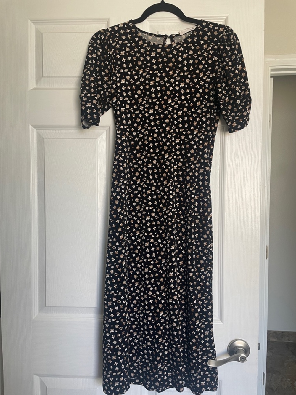 All in Favor Black Dress with Cream Floral Print